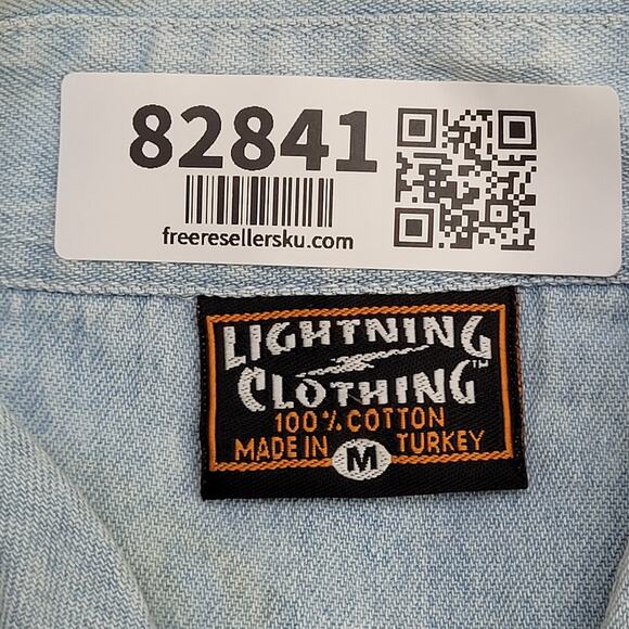 Vintage 2003 Americade Lake George NY Cutoff Denim Button Shirt Medium 22x30 - Picture 13 of 13